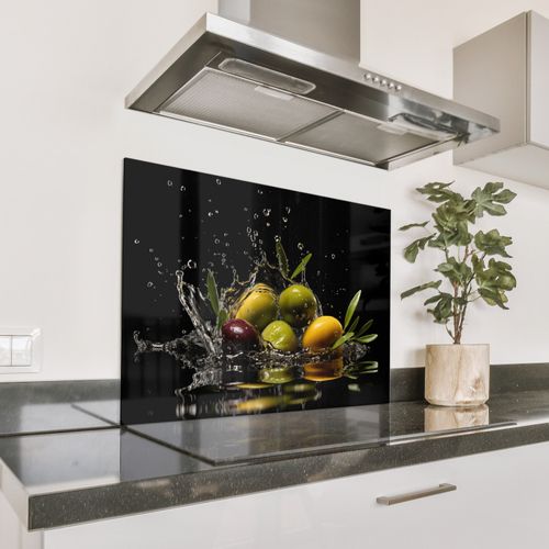 Spatscherm Aluminium - Olijven - Groen - Water - Zwart