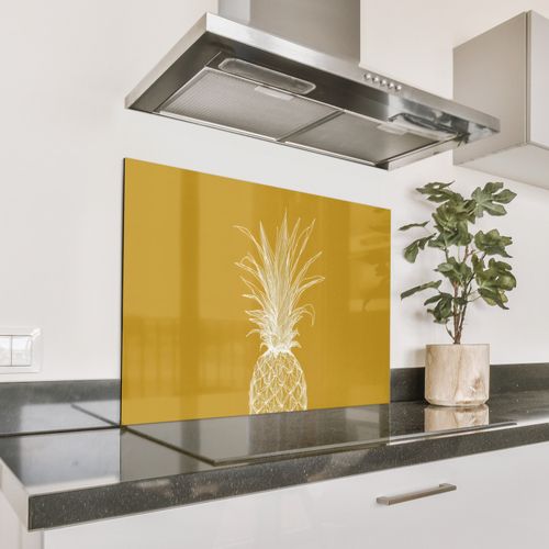 Spatscherm Aluminium - Lijnillustratie - Ananas - Bladkroon - Okergeel