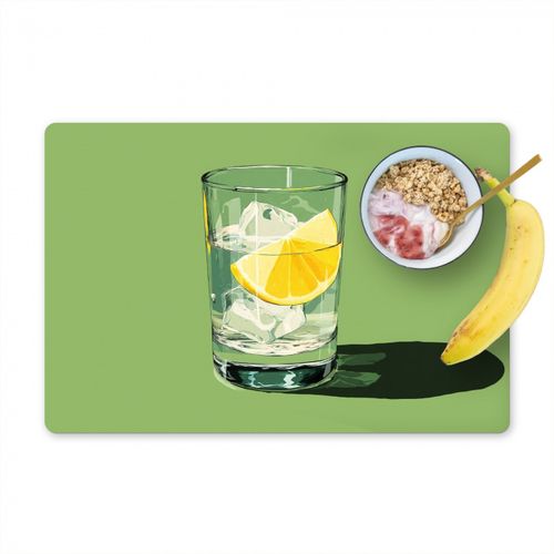 Placemat vinyl - Glas - Citroen - Ijsblokjes - Groen