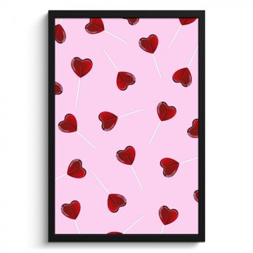 Poster met lijst - Roze - Hart - Lolly - Snoep