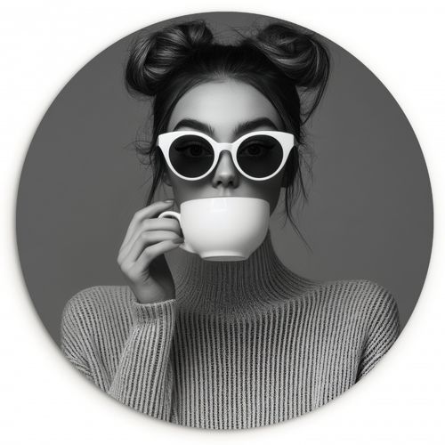 Muurcirkel - Vrouw - Koffie - Zwart - Wit