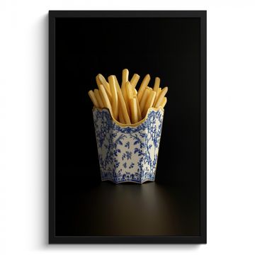 Poster met lijst - Friet - Porselein - Delfts blauw - Eten