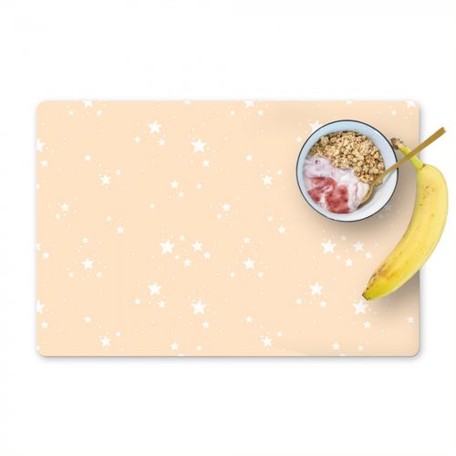 Placemat vinyl - Sterren - Beige - Geel - Wit - Patronen