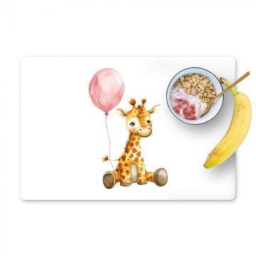 Placemat vinyl - Giraf - Baby - Dieren - Roze ballon