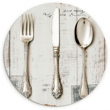 Muurcirkel - Zilver - Bestek - Hout