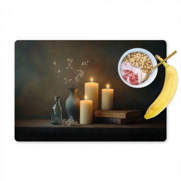 Placemat vinyl - Kaarsen - Stilleven - Rustiek - Boeken
