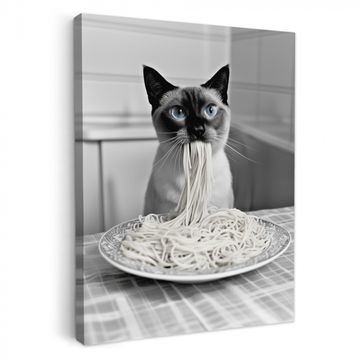 Canvas schilderij - Kat - Siamees - Zwart Wit - Schattig - Dieren