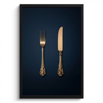 Poster met lijst - Bestek - Donkerblauw - Goud
