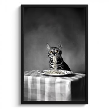 Poster met lijst - Bengaal - Kat - Tafelkleed - Zwart - Wit - Dier