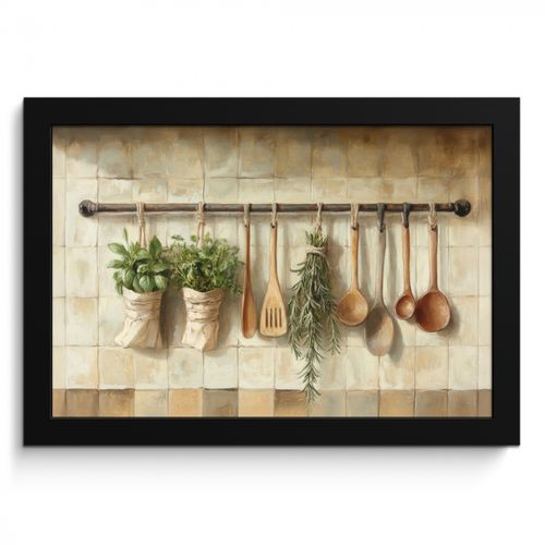 Poster met lijst - Hout - Keukengerei - Stilleven - Tegels