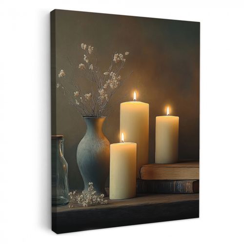 Canvas schilderij - Kaarsen - Stilleven - Rustiek - Boeken