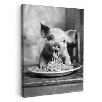 Canvas schilderij - Varken - Schattig - Spaghetti - Zwart wit - Dier