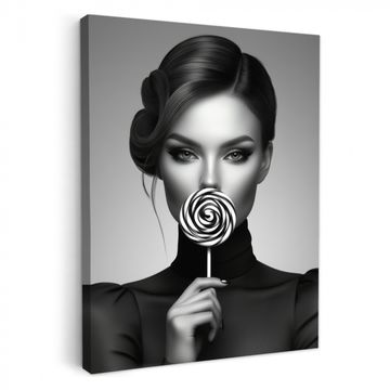 Canvas schilderij - Vrouw - Lolly - Zwart