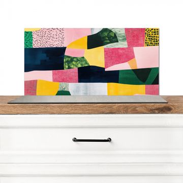 Spatscherm Aluminium - Abstract - Roze - Lappen - Vormen - Geel