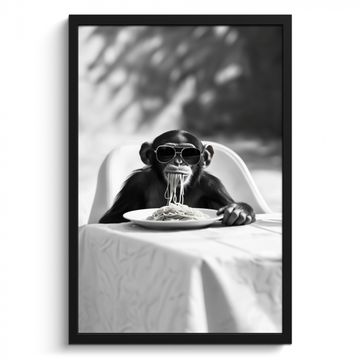 Poster met lijst - Aap - Spaghetti - Zonnebril - Zwart wit - Cool - Dier