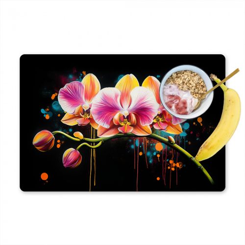 Placemat vinyl - Orchidee - Graffiti - Kleurrijk - Bloemen - Abstract