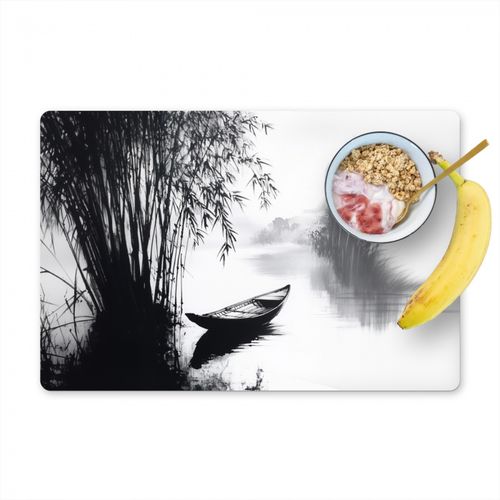 Placemat vinyl - Boot - Rivier - Bamboe - Wit
