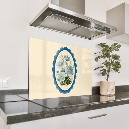 Spatscherm Aluminium - Lijst - Bloemen - Lichtblauw - Illustratie