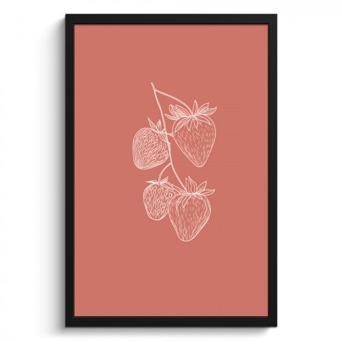 Poster met lijst - Minimalistisch - Illustratie - Aardbei - Tak