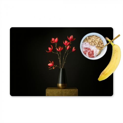 Placemat vinyl - Rode - Bloemen - Vaas