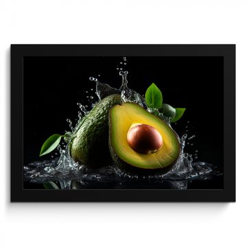 Poster met lijst - Avocado - Groente - Bladeren - Water - Zwart - Groen