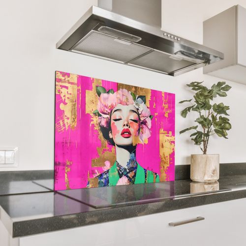 Spatscherm Aluminium - Bloemenkroon - Goud - Vrouw - Portret
