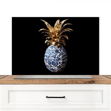 Spatscherm Aluminium - Ananas - Bloemen patroon - Goud - Delftsblauw