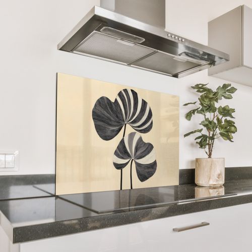 Spatscherm Aluminium - Zwart - Bladeren - Strepen - Minimalistisch