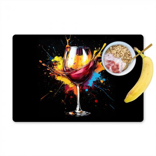 Placemat vinyl - Wijn - Glas - Graffiti - Borrel - Rood - Verf