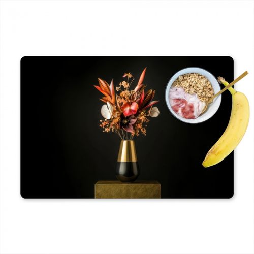Placemat vinyl - Exotisch - Boeket - Vaas - Goud