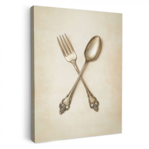 Canvas schilderij - Beige - Vintage - Bestek