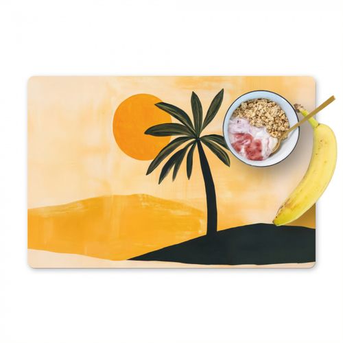 Illustratie - Palmboom - Zon - Heuvels