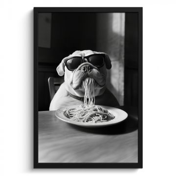 Poster met lijst - Hond - Bulldog - Pasta - Bril - Stoer - Dieren