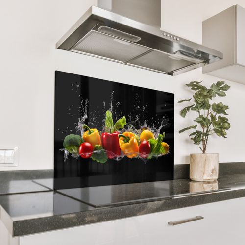 Spatscherm Aluminium - Paprika - Water - Groente - Zwart