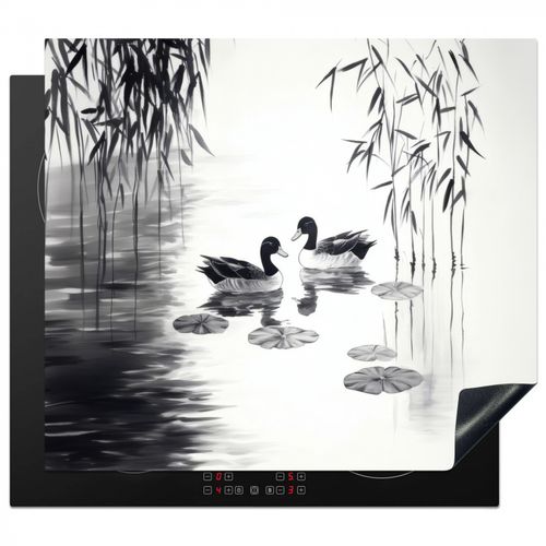 Inductie beschermer - Eenden - Waterlelies - Riet - Zwart