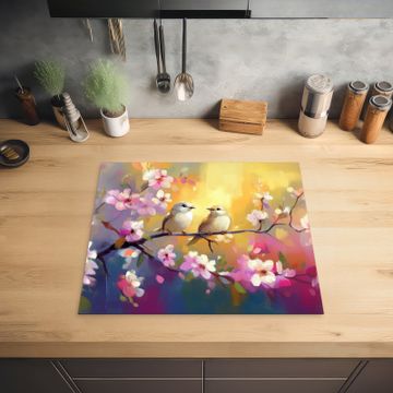 Inductie beschermer - Vogels - Bloemen - Roze
