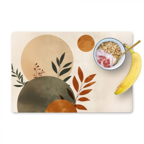 Placemat vinyl - Vormen - Rond - Bladeren - Beige