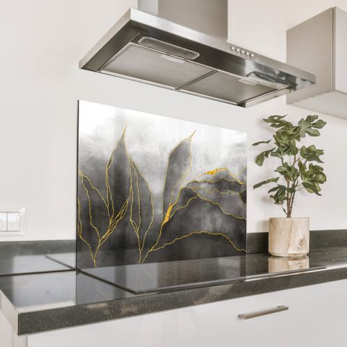 Spatscherm Aluminium - Mistige Gouden Lijnen