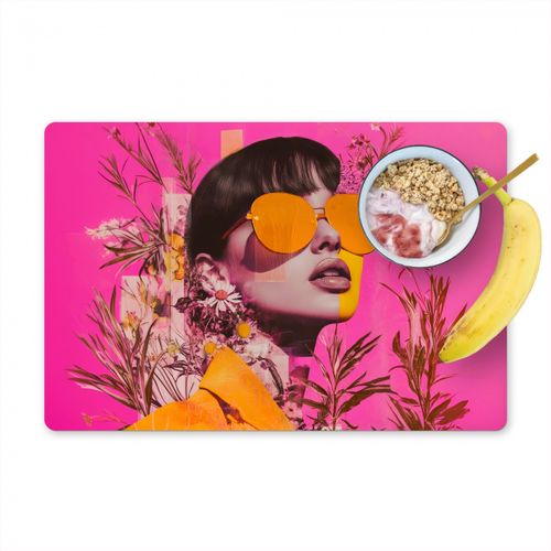 Placemat vinyl - Zonnebril - Oranje - Vrouw - Planten