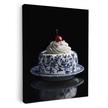 Taart - Slagroom - Kers - Bord - Delfts blauw