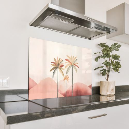 Spatscherm Aluminium - Palmbomen - Heuvels - Minimalistisch - Zachtroze