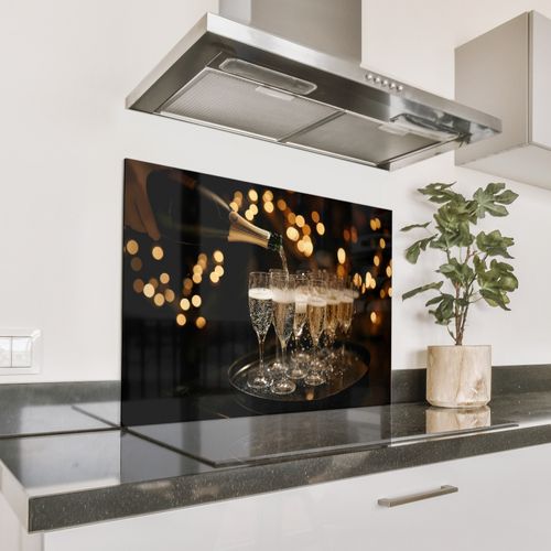 Spatscherm Aluminium - Lichtjes - Champagne - Dienblad - Glazen
