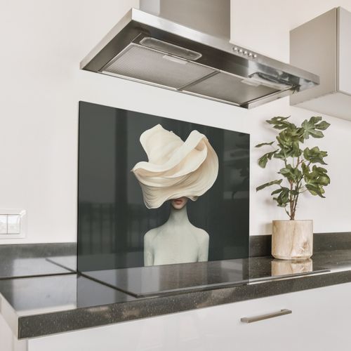 Spatscherm Aluminium - Vrouw - Beige - hoed
