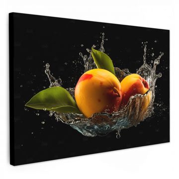 Canvas schilderij - Mango - Fruit - Water - Zwart - Bladeren