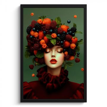 Poster met lijst - Vrouw - Aardbeien - Frambozen - Bramen - Bessen