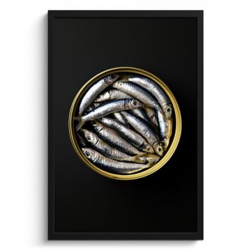 Poster met lijst - Sardines - Vissen - Rond - Zwart