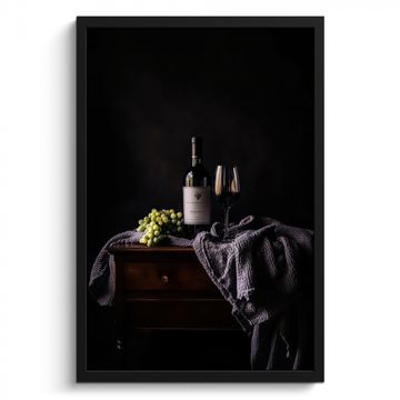 Poster met lijst - Druiven - Wijn - Rood - Tafel