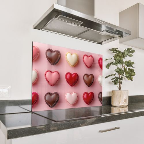Spatscherm Aluminium - Macarons - Hartjes - Kleurrijk - Roze