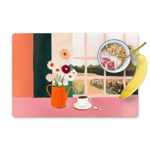 Placemat vinyl - Bloemen - Koffie - Raam
