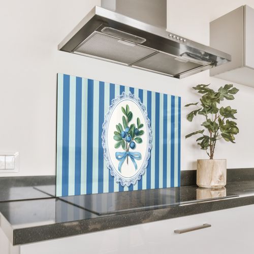 Spatscherm Aluminium - Illustratie - Bessen - Blauw - Strepen